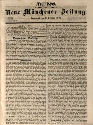 Neue Münchener Zeitung (Süddeutsche Presse) Samstag 6. Oktober 1849