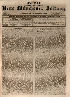Neue Münchener Zeitung (Süddeutsche Presse) Donnerstag 12. September 1850