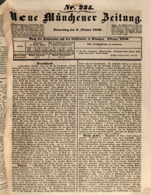 Neue Münchener Zeitung (Süddeutsche Presse) Donnerstag 3. Oktober 1850