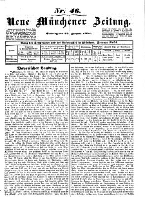 Neue Münchener Zeitung (Süddeutsche Presse) Sonntag 23. Februar 1851