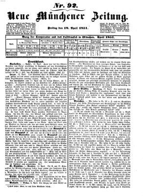 Neue Münchener Zeitung (Süddeutsche Presse) Freitag 18. April 1851