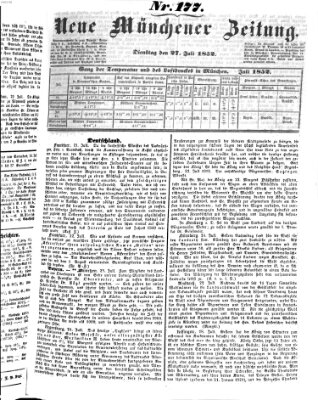 Neue Münchener Zeitung (Süddeutsche Presse) Dienstag 27. Juli 1852