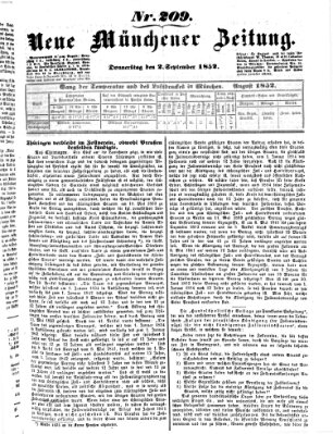 Neue Münchener Zeitung (Süddeutsche Presse) Donnerstag 2. September 1852