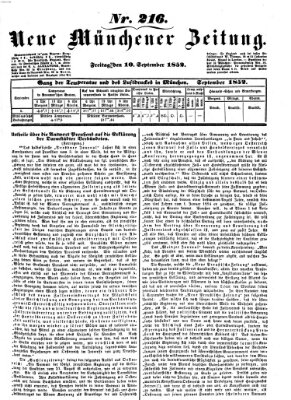 Neue Münchener Zeitung (Süddeutsche Presse) Freitag 10. September 1852