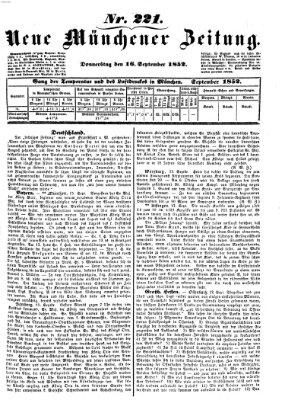 Neue Münchener Zeitung (Süddeutsche Presse) Donnerstag 16. September 1852