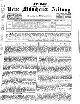 Neue Münchener Zeitung (Süddeutsche Presse) Donnerstag 7. Oktober 1852