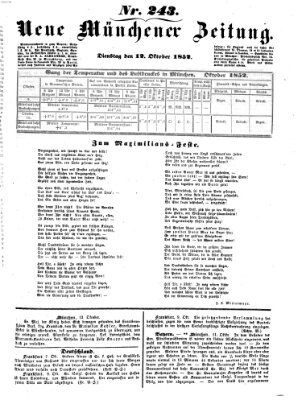 Neue Münchener Zeitung (Süddeutsche Presse) Dienstag 12. Oktober 1852