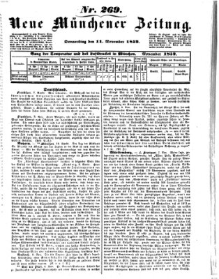 Neue Münchener Zeitung (Süddeutsche Presse) Donnerstag 11. November 1852