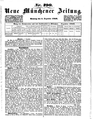 Neue Münchener Zeitung (Süddeutsche Presse) Sonntag 5. Dezember 1852