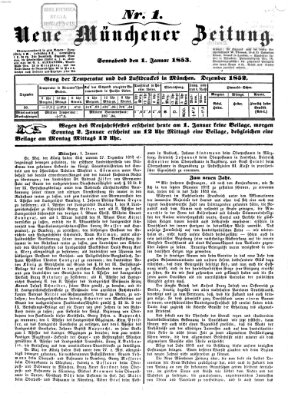 Neue Münchener Zeitung (Süddeutsche Presse) Samstag 1. Januar 1853