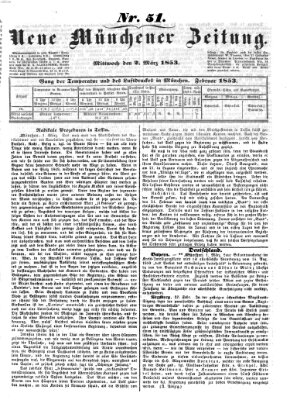Neue Münchener Zeitung (Süddeutsche Presse) Mittwoch 2. März 1853