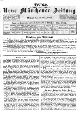 Neue Münchener Zeitung (Süddeutsche Presse) Mittwoch 16. März 1853