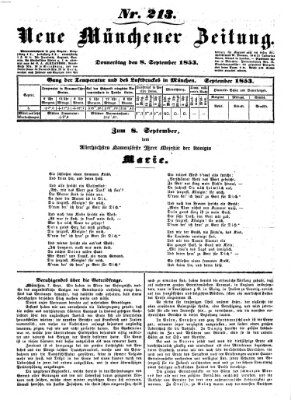 Neue Münchener Zeitung (Süddeutsche Presse) Donnerstag 8. September 1853