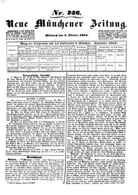 Neue Münchener Zeitung (Süddeutsche Presse) Mittwoch 4. Oktober 1854