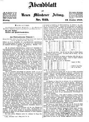 Neue Münchener Zeitung (Süddeutsche Presse) Montag 12. Oktober 1857