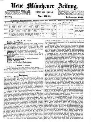 Neue Münchener Zeitung (Süddeutsche Presse) Dienstag 7. September 1858