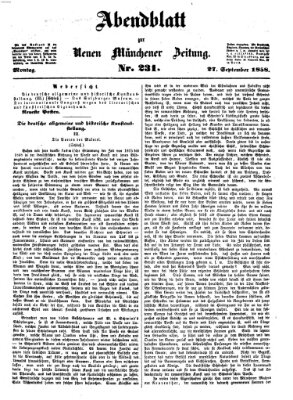 Neue Münchener Zeitung (Süddeutsche Presse) Montag 27. September 1858