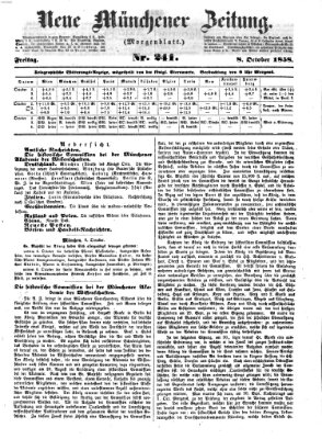 Neue Münchener Zeitung (Süddeutsche Presse) Freitag 8. Oktober 1858