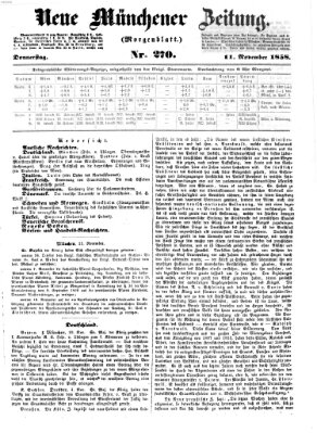 Neue Münchener Zeitung (Süddeutsche Presse) Donnerstag 11. November 1858