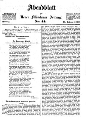 Neue Münchener Zeitung (Süddeutsche Presse) Montag 21. Februar 1859