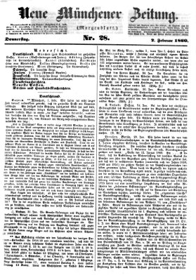 Neue Münchener Zeitung (Süddeutsche Presse) Donnerstag 2. Februar 1860
