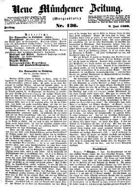 Neue Münchener Zeitung (Süddeutsche Presse) Freitag 8. Juni 1860