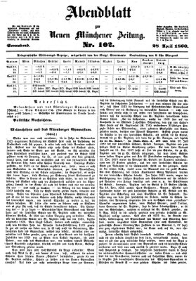 Neue Münchener Zeitung (Süddeutsche Presse) Samstag 28. April 1860