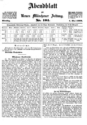 Neue Münchener Zeitung (Süddeutsche Presse) Dienstag 1. Mai 1860