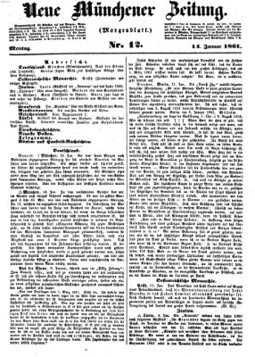Neue Münchener Zeitung (Süddeutsche Presse) Montag 14. Januar 1861