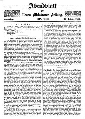 Neue Münchener Zeitung (Süddeutsche Presse) Donnerstag 10. Oktober 1861