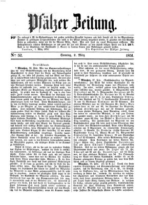 Pfälzer Zeitung Sonntag 2. März 1851