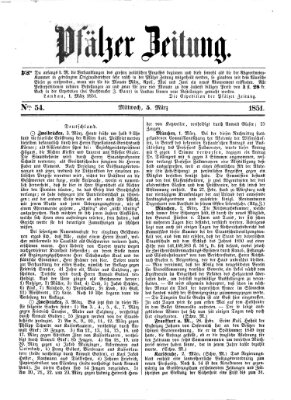 Pfälzer Zeitung Mittwoch 5. März 1851