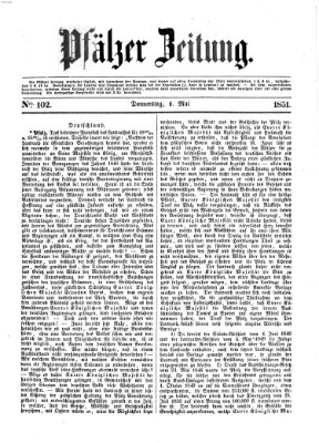 Pfälzer Zeitung Donnerstag 1. Mai 1851