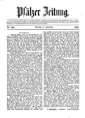 Pfälzer Zeitung Sonntag 7. September 1851
