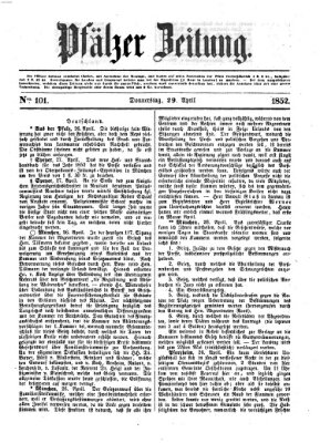 Pfälzer Zeitung Donnerstag 29. April 1852