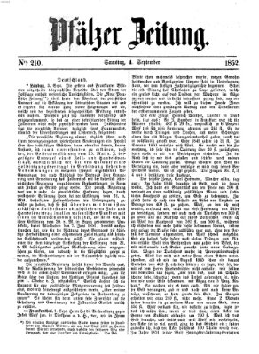 Pfälzer Zeitung Samstag 4. September 1852