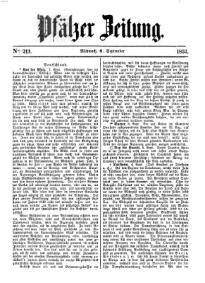 Pfälzer Zeitung Mittwoch 8. September 1852
