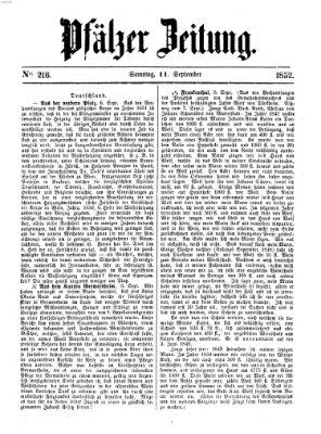 Pfälzer Zeitung Samstag 11. September 1852