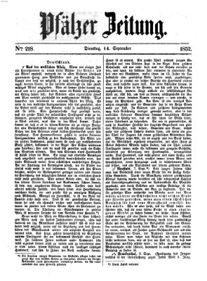 Pfälzer Zeitung Dienstag 14. September 1852