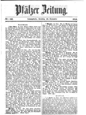 Pfälzer Zeitung Samstag 16. September 1854