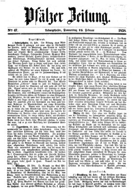 Pfälzer Zeitung Donnerstag 25. Februar 1858