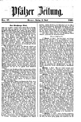 Pfälzer Zeitung Freitag 13. April 1860