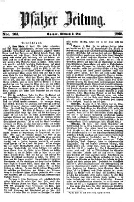 Pfälzer Zeitung Mittwoch 2. Mai 1860