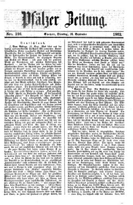 Pfälzer Zeitung Dienstag 16. September 1862