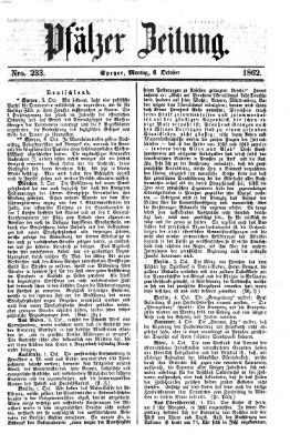 Pfälzer Zeitung Montag 6. Oktober 1862