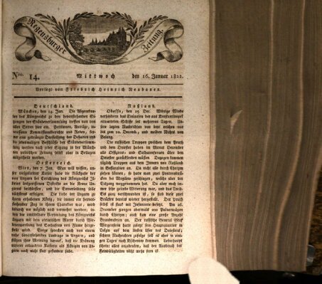 Regensburger Zeitung Mittwoch 16. Januar 1822
