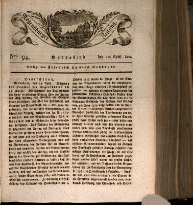 Regensburger Zeitung Samstag 20. April 1822
