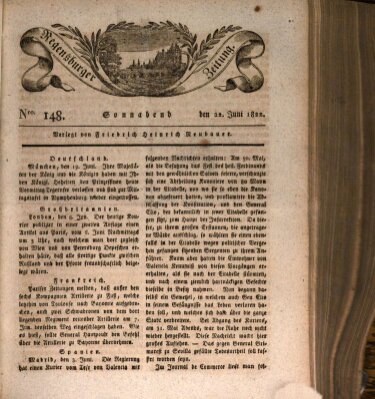 Regensburger Zeitung Samstag 22. Juni 1822
