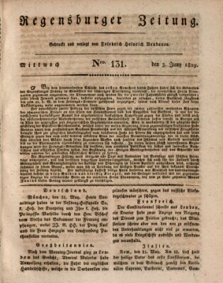 Regensburger Zeitung Mittwoch 3. Juni 1829