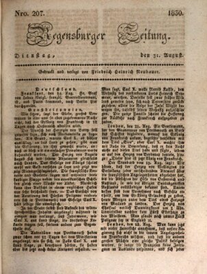 Regensburger Zeitung Dienstag 31. August 1830